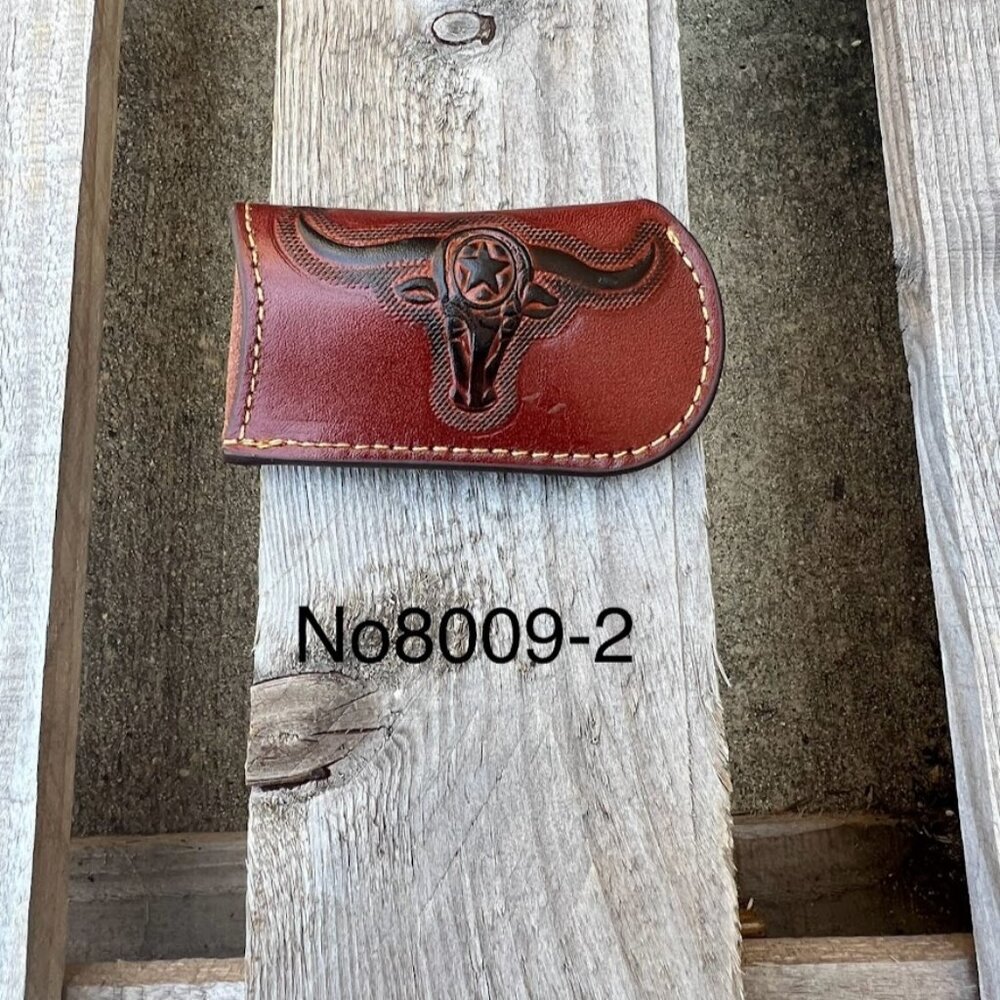 Brown Leather Longhorn Design Small Knife Sheath
